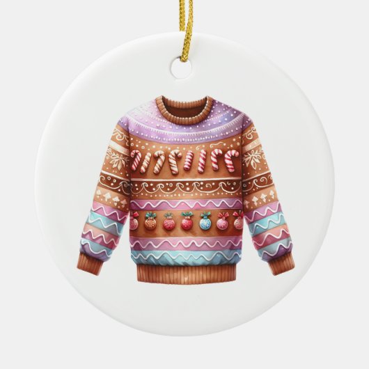 1e plaats Winnaar Ugly Sweater Contest Roze Paarse Keramisch Ornament (Voorkant)