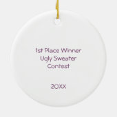 1e plaats Winnaar Ugly Sweater Contest Roze Paarse Keramisch Ornament (Achterkant)