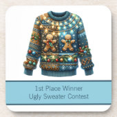 1e plaats Winnaar Ugly Sweater Contest Tree Lights Bier Onderzetter (Voorkant)