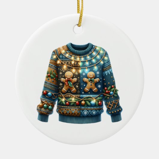 1e plaats Winnaar Ugly Sweater Contest Tree Lights Keramisch Ornament (Voorkant)