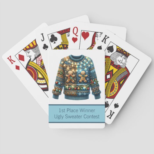 1e plaats Winnaar Ugly Sweater Contest Tree Lights Pokerkaarten (Achterkant)