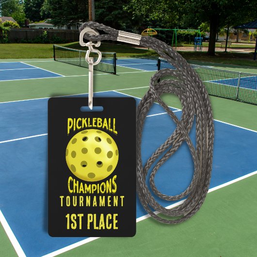 1e plaats Zwart Geel Pickleball Toernooi Badge