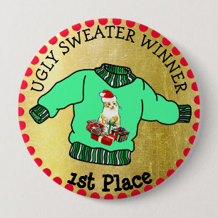 1e plek Ugly Sweater Winner Kerstmis Gold Medal Ronde Button 4,0 Cm