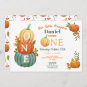 1e pompoen verjaardag oogstfeest jongens blauw kaart (Voorkant / Achterkant)