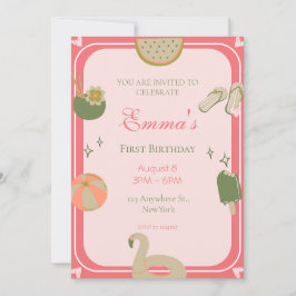 1e Pool Party verjaardagsuitnodigingen foto. Kaart