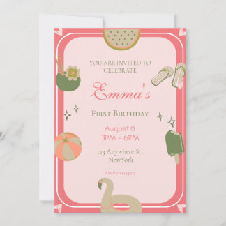 1e Pool Party verjaardagsuitnodigingen foto. Kaart