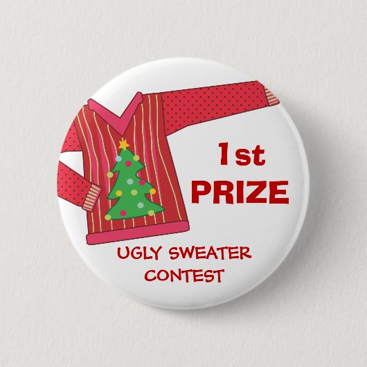 1e Prijs Ugly Sweaters Holiday Button (Voorkant)