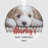 1e Puppy Afbeelding Gepersonaliseerde Kerstversier Ornament (achterkant)