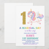 1e Rainbow Unicorn Verjaardag Uitnodigingen (Voorkant / Achterkant)