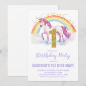 1e Rainbow Unicorn Verjaardag Uitnodigingen (Voorkant / Achterkant)