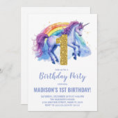 1e Rainbow Unicorn Verjaardag Uitnodigingen (Voorkant / Achterkant)