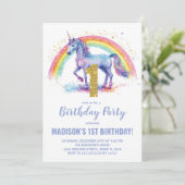 1e Rainbow Unicorn Verjaardag Uitnodigingen (Staand voorkant)