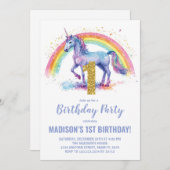 1e Rainbow Unicorn Verjaardag Uitnodigingen (Voorkant / Achterkant)