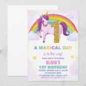 1e Rainbow Unicorn Verjaardag Uitnodigingen Cloud (Voorkant / Achterkant)