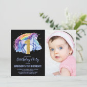 1e Rainbow Unicorn Verjaardag Uitnodigingen foto (Staand voorkant)