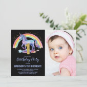 1e Rainbow Unicorn Verjaardag Uitnodigingen foto (Staand voorkant)