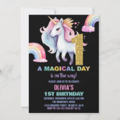 1e Rainbow Unicorn Verjaardag Uitnodigingen Glitte (Voorkant)