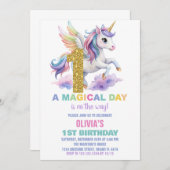 1e Rainbow Unicorn Verjaardag Uitnodigingen Vliege (Voorkant / Achterkant)