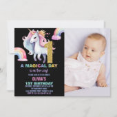 1e Rainbow Unicorn Verjaardag Uitnodigingen w foto (Voorkant)