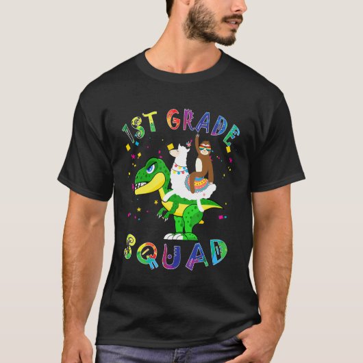 1e rang Squad Llama Sloth Rex Terug naar school T-shirt (Voorkant)
