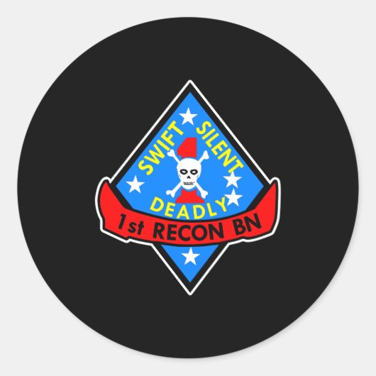 1e Recon Bn Zwart Ronde Sticker (Voorkant)