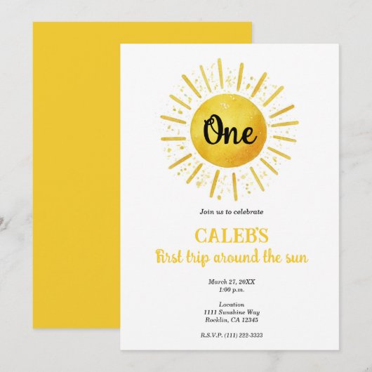 1e Reis Rond de Zon 1 Verjaardagsfeestje Kaart (Voorkant / Achterkant)