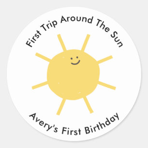 1e reis rond de Zon 1e verjaardag Partij Ronde Sticker