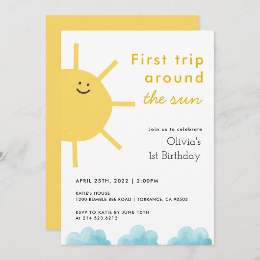 1e Reis Rond De Zon Eerste Verjaardag Kaart (Voorkant / Achterkant)