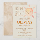 1e reis rond de zon meisje boho eerste verjaardag kaart (Voorkant / Achterkant)