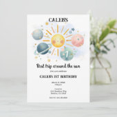 1e reis rond de zon pastel Waterverf 1 feest Kaart (Staand voorkant)