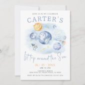 1e reis rond de zon ruimte planeten verjaardag jon kaart (Voorkant)