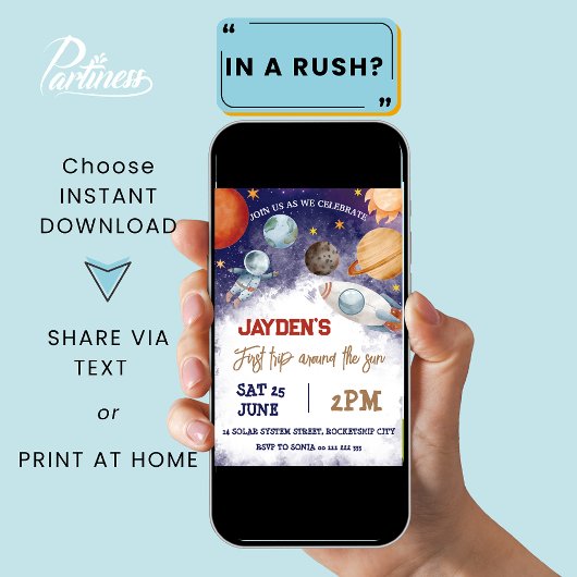 1e reis rond de zon ruimte verjaardag uitnodiging