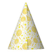 1e reis rond de zon verjaardagsfeest Pet - Yello Feesthoedjes (Achterkant)