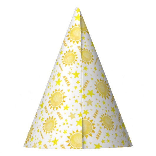 1e reis rond de zon verjaardagsfeest Pet - Yello Feesthoedjes (Achterkant)