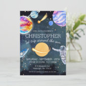 1e reis Waterverf buitenruimte 1e verjaardag jonge Kaart (Staand voorkant)