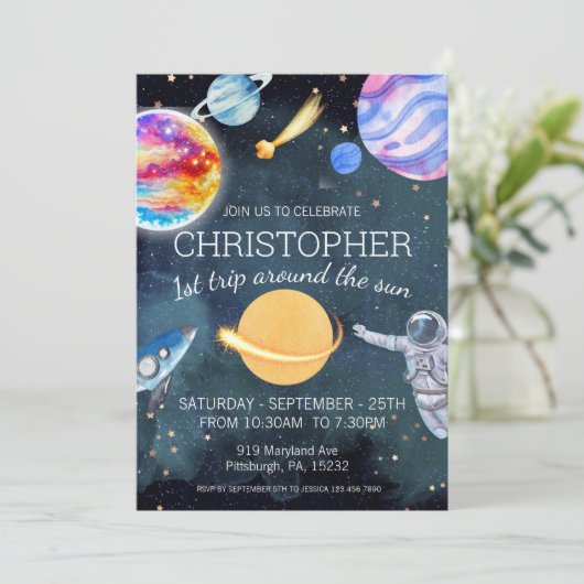 1e reis Waterverf buitenruimte 1e verjaardag jonge Kaart (Staand voorkant)