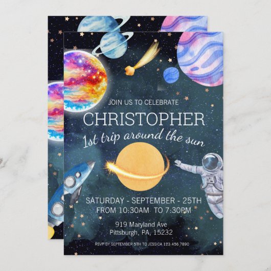 1e reis Waterverf buitenruimte 1e verjaardag jonge Kaart (Voorkant / Achterkant)