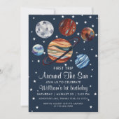 1e reis Waterverf buitenruimte 1e verjaardag jonge Kaart (Voorkant)