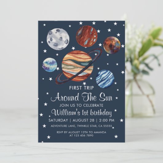 1e reis Waterverf buitenruimte 1e verjaardag jonge Kaart (Staand voorkant)