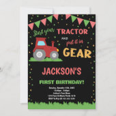 1e Rode Vlaggen Tractor Verjaardag Uitnodigingen (Voorkant)