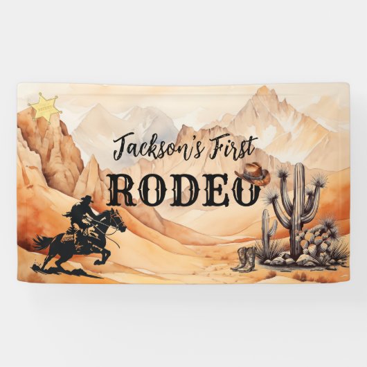 1e Rodeo Cowboy Western Banner voor Eerste Verjaar (Horizontaal)