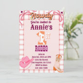 1e Rodeo Cowgirl Thema Verjaardag Uitnodiging (Staand voorkant)