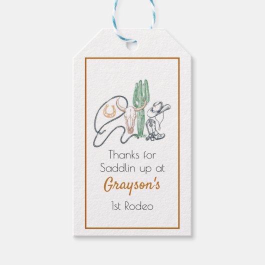 1e Rodeo, Eerste Rodeo Verjaardag, Cowboy Verjaard Cadeaulabel (Voorkant)