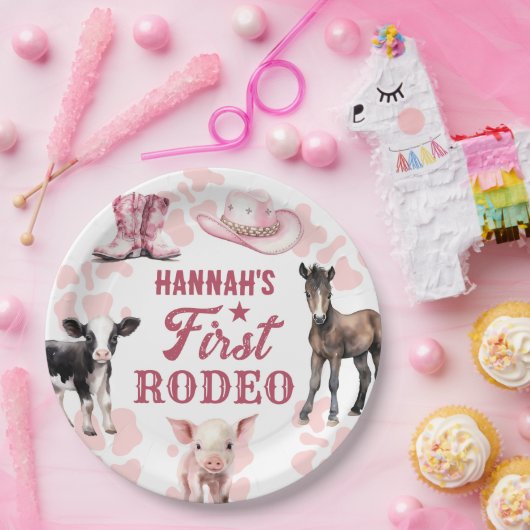 1e Rodeo Roze Verjaardagspapier Bord (Feest)