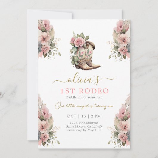 1e Rodeo Verjaardag Meisje Uitnodiging (Voorkant)