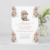 1e Rodeo Verjaardag Meisje Uitnodiging (Staand voorkant)