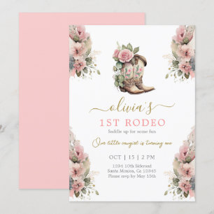1e Rodeo Verjaardag Meisje Uitnodiging