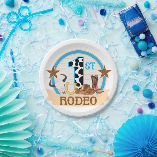 1e Rodeo verjaardag Papieren Bordje (Feest)