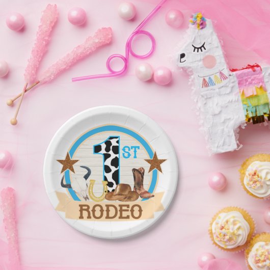 1e Rodeo verjaardag Papieren Bordje (Feest)