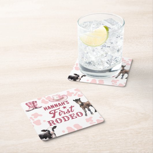 1e Rodeo Verjaardag Roze Papier Onderzetter (Insitu)